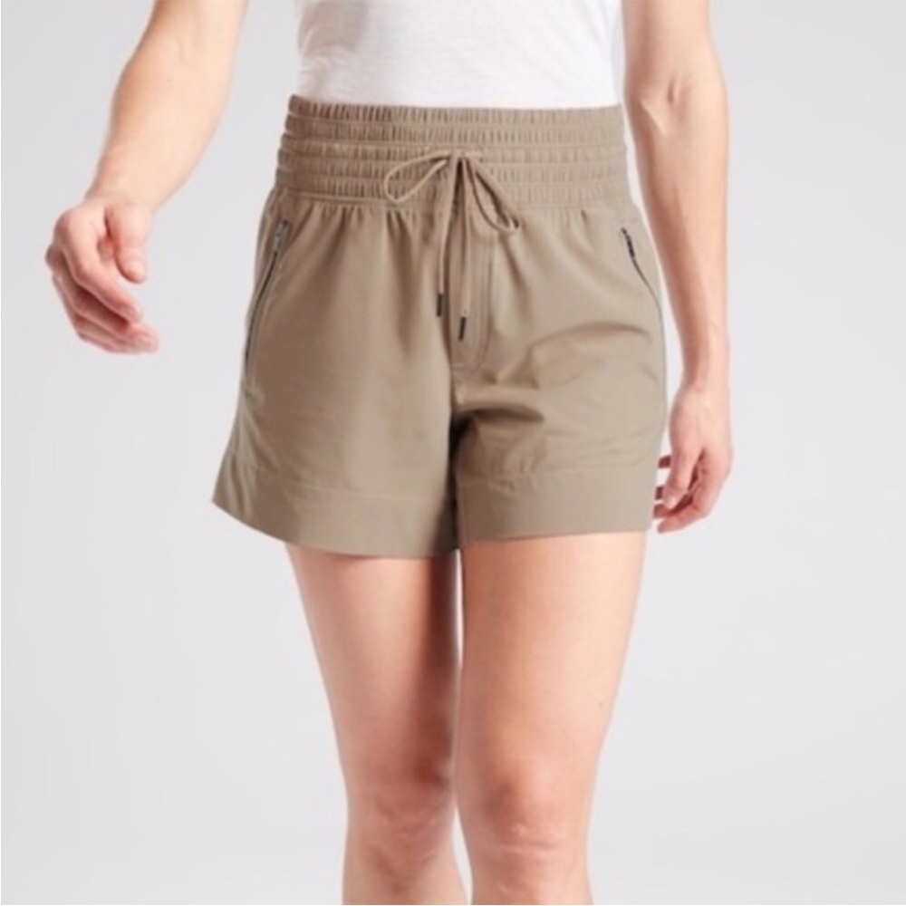 Athleta Camden High Waist Drawstring Shorts Khaki Brown Size Medium